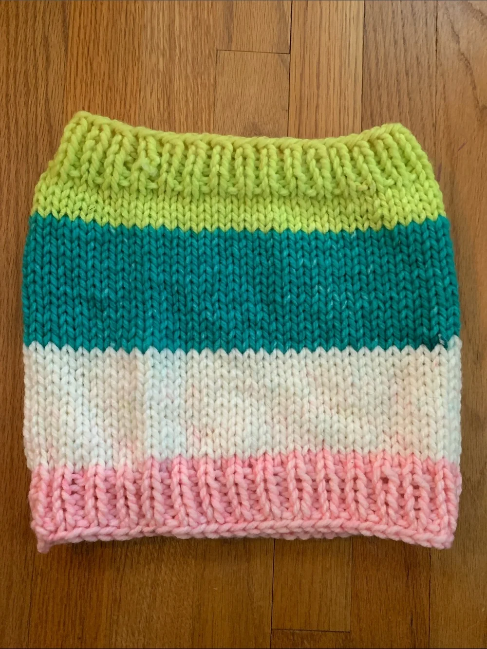 Striped Hand Knit Neck Warmer - Pink, White, Teal & Lime